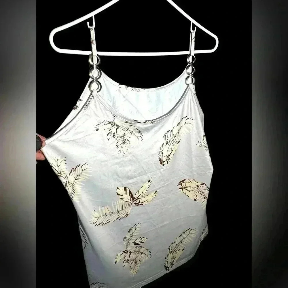 Satiny Cami Sz L With Chrome Color Metallic Adorned Straps Womens Sz L